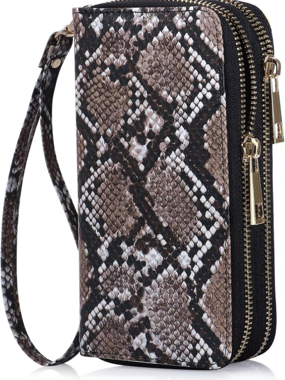 Stylish Double Zipper Wallet Clutch with Cell Phone Holder for Cards, Cash